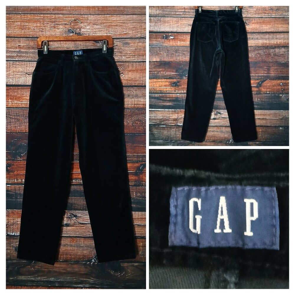 GAP Vintage Velvet Pants 28X28 Black High Rise Straight 100% Cotton USA Made
